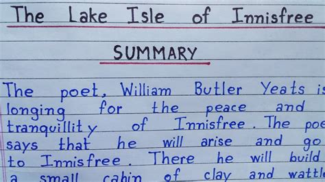 the lake isle of innisfree summary